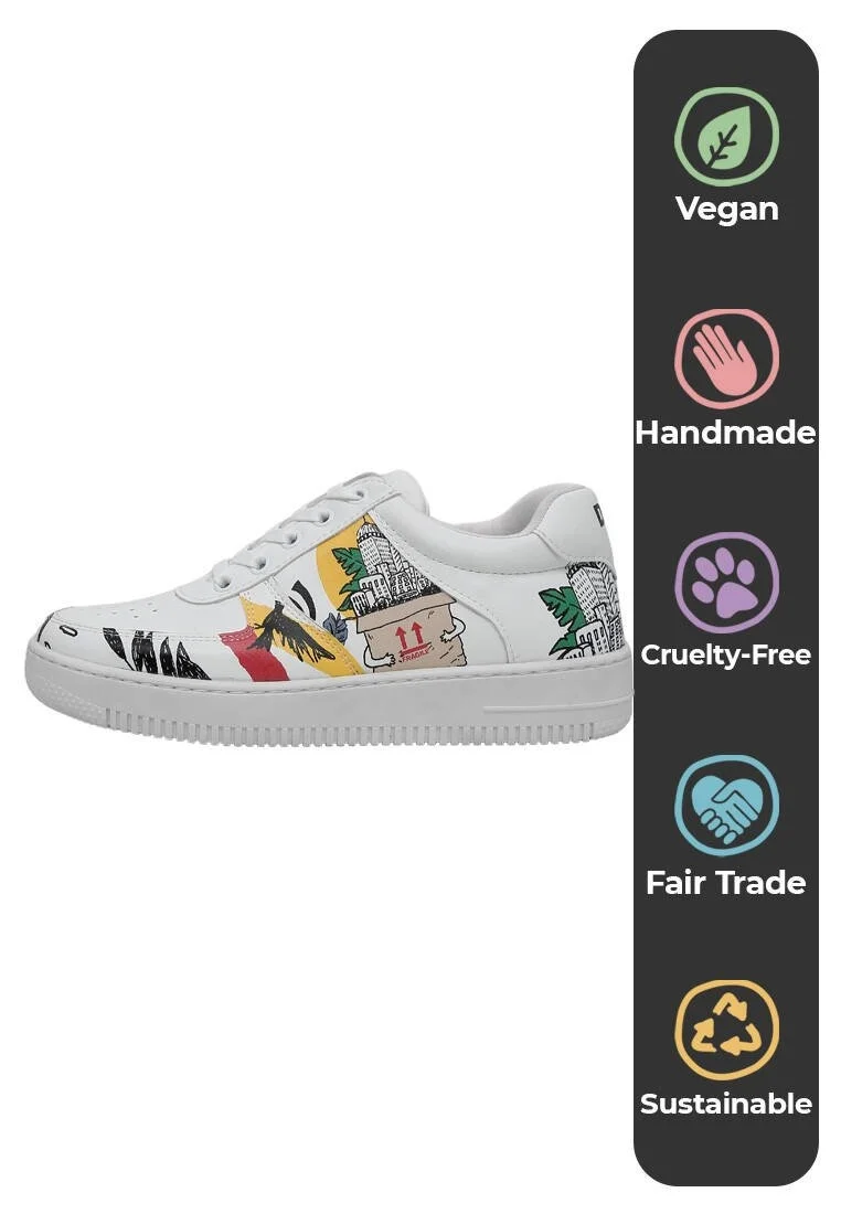Femme Cuir Vegan Blanc Baskets - Fragile Motif