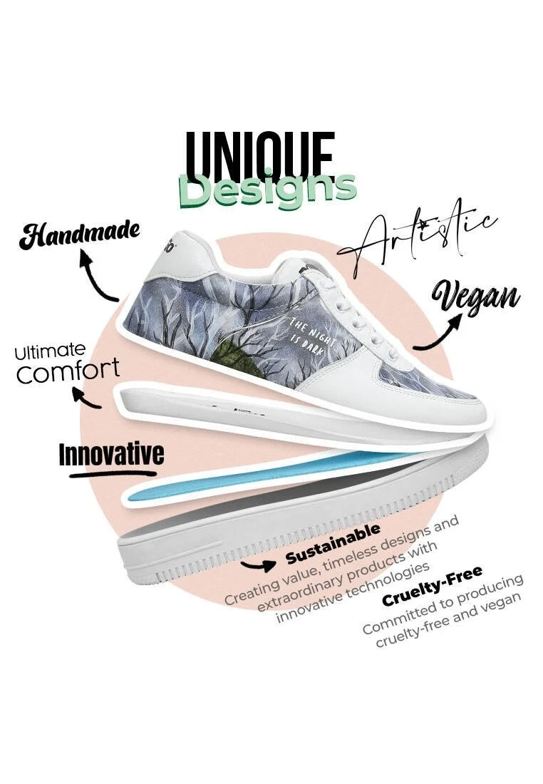 Femme Cuir Vegan Blanc Baskets - The Night is Dark Motif