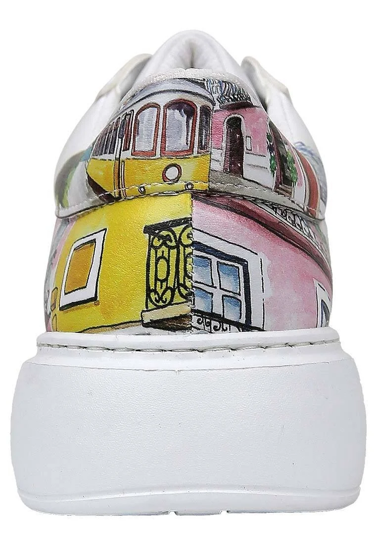 Femme Cuir Vegan Blanc Baskets - Lisboa Motif
