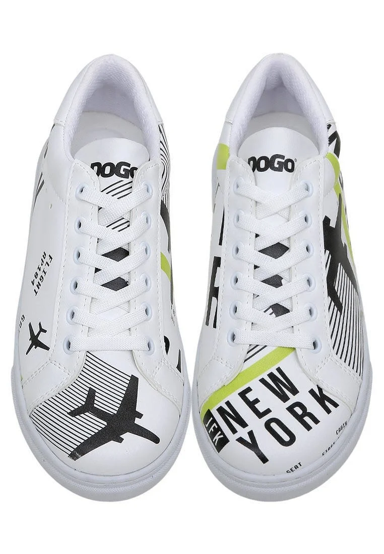 Femme Cuir Vegan Blanc Baskets - New York Ticket Motif