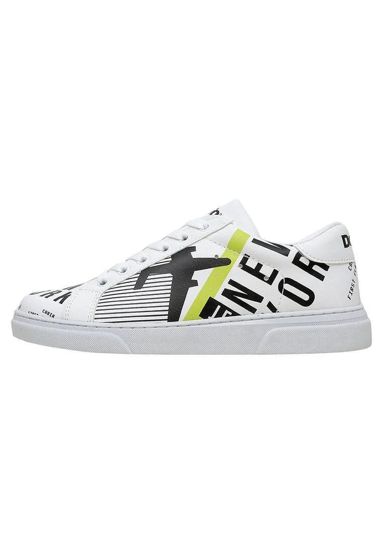Femme Cuir Vegan Blanc Baskets - New York Ticket Motif