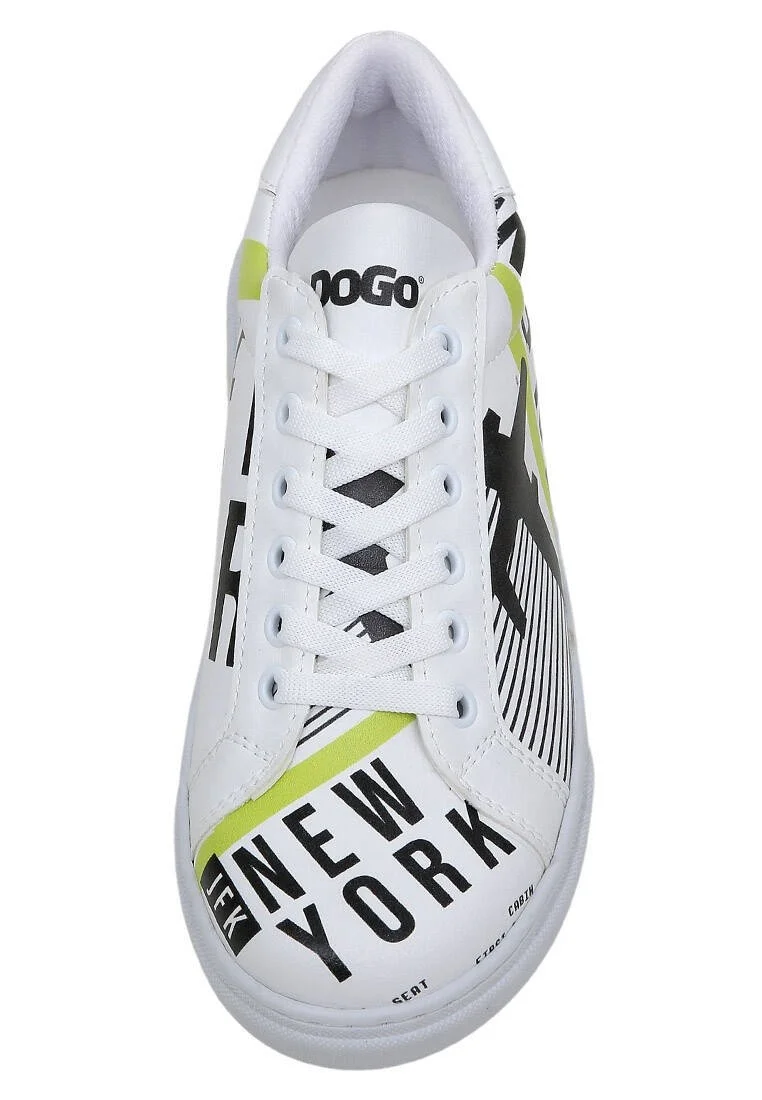 Femme Cuir Vegan Blanc Baskets - New York Ticket Motif
