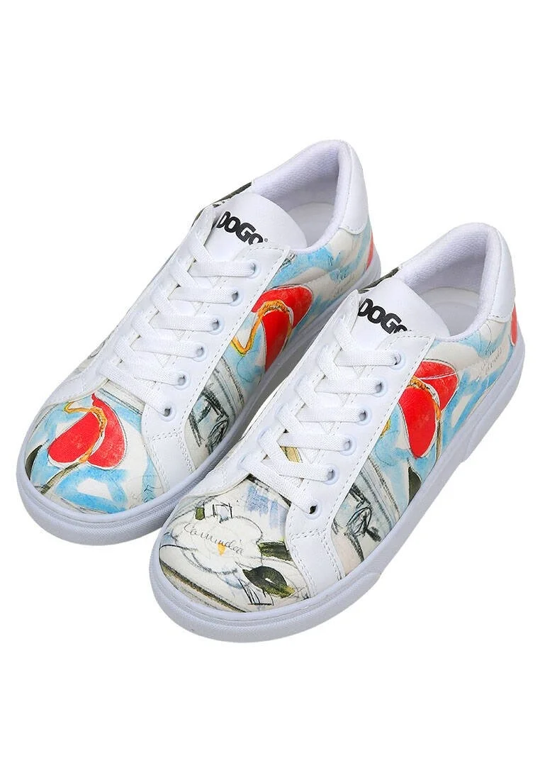 Femme Cuir Vegan Blanc Baskets - Hartley's Flower Motif