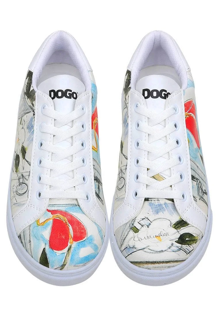 Femme Cuir Vegan Blanc Baskets - Hartley's Flower Motif