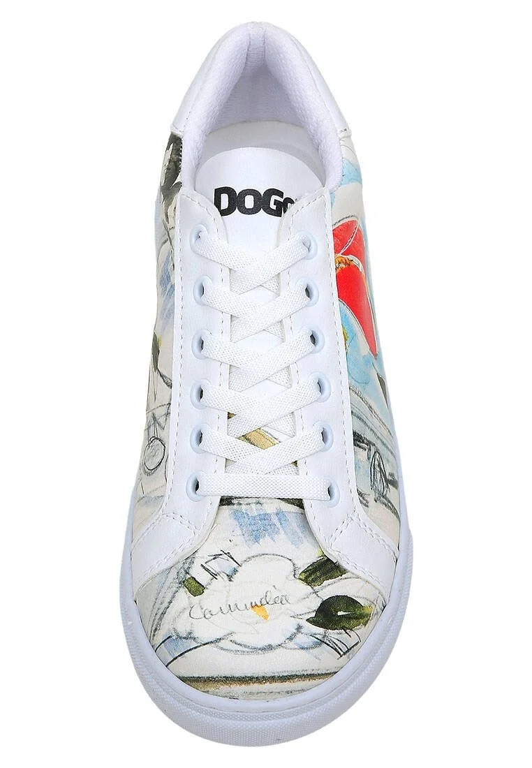 Femme Cuir Vegan Blanc Baskets - Hartley's Flower Motif