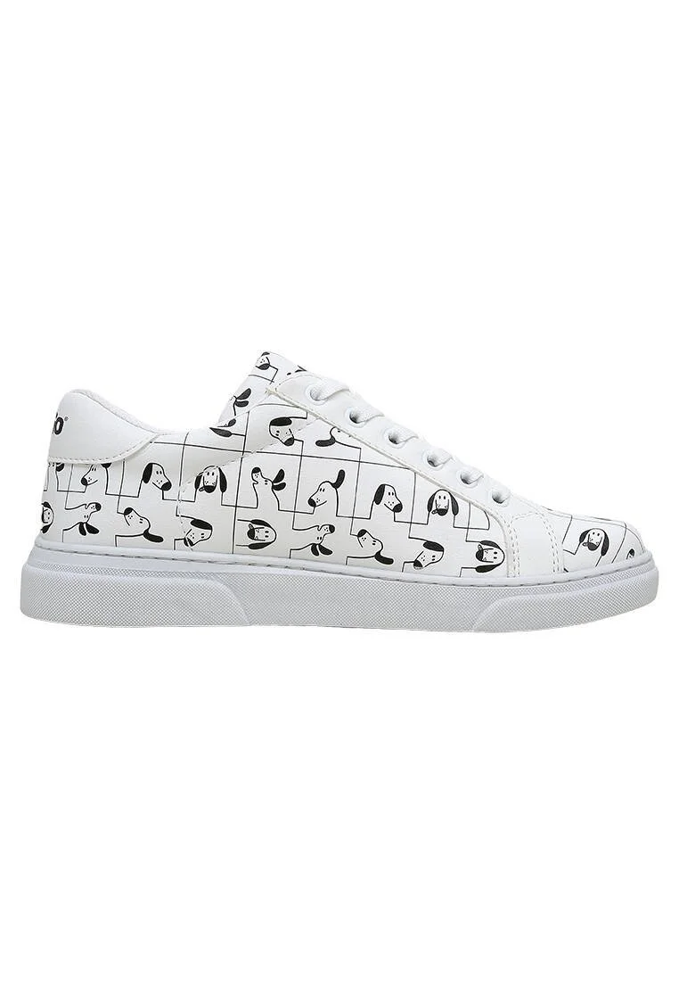 Femme Cuir Vegan Blanc Baskets - I Woof You Motif