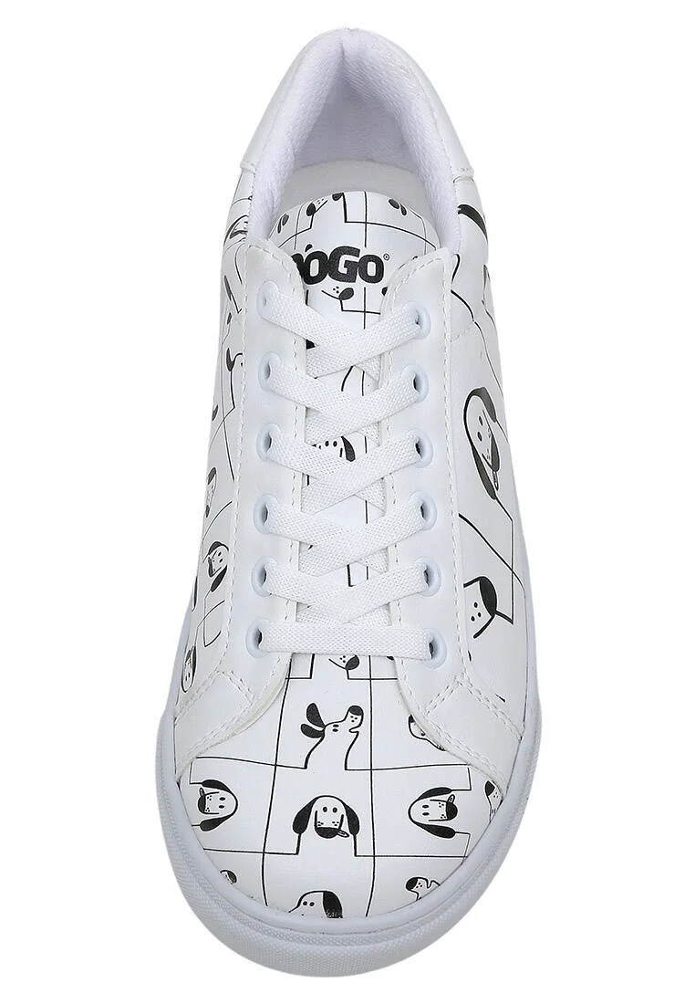 Femme Cuir Vegan Blanc Baskets - I Woof You Motif