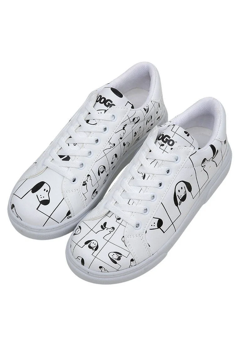 Femme Cuir Vegan Blanc Baskets - I Woof You Motif