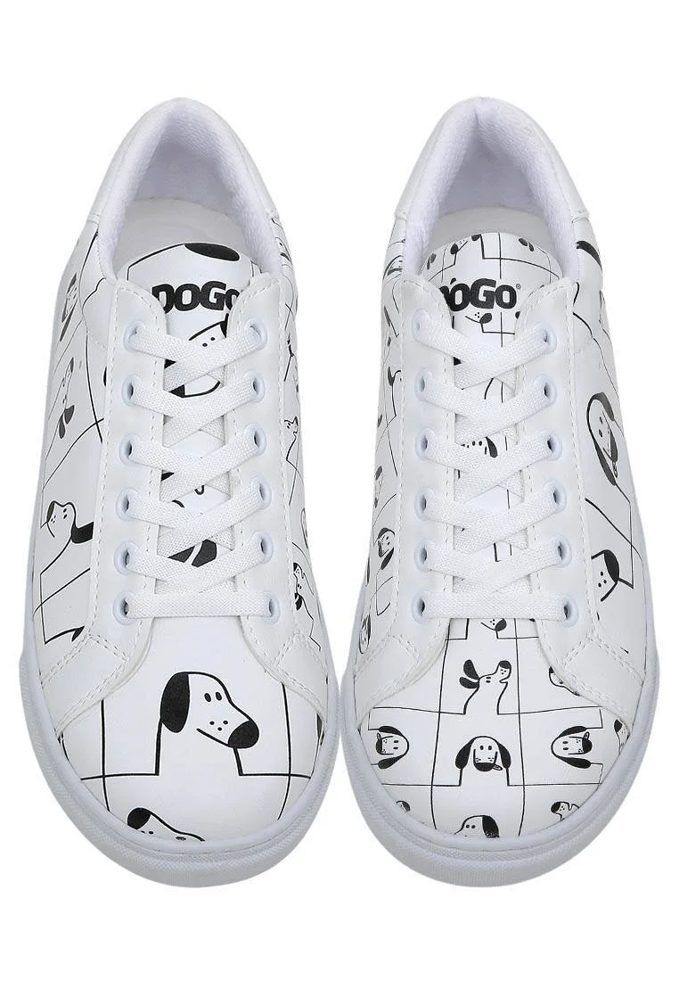 Femme Cuir Vegan Blanc Baskets - I Woof You Motif