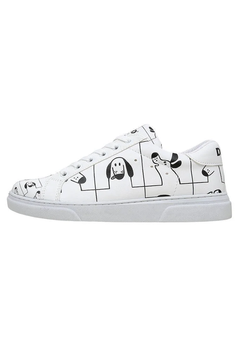 Femme Cuir Vegan Blanc Baskets - I Woof You Motif
