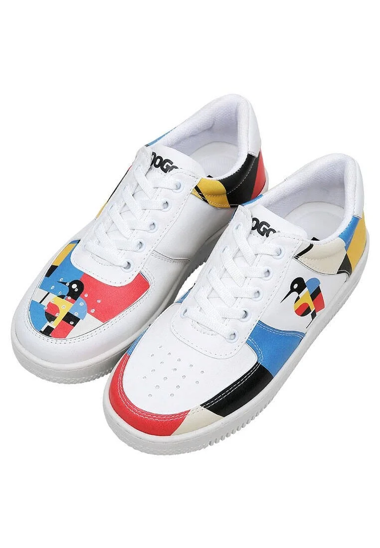 Femme Cuir Vegan Blanc Baskets - Bauhaus Birdie Motif