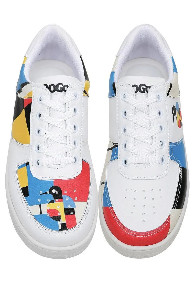 Femme Cuir Vegan Blanc Baskets - Bauhaus Birdie Motif
