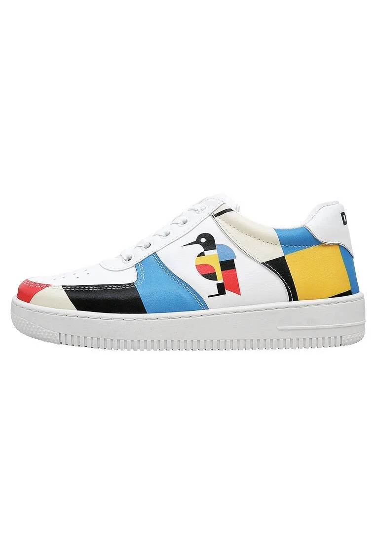 Femme Cuir Vegan Blanc Baskets - Bauhaus Birdie Motif