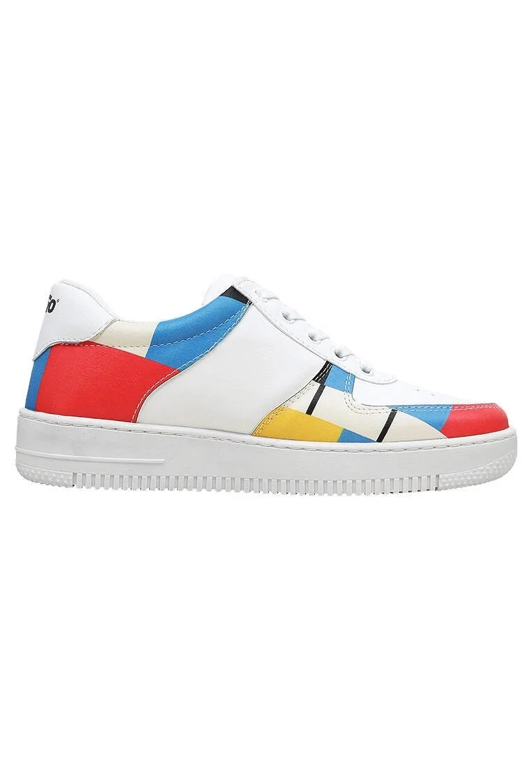 Femme Cuir Vegan Blanc Baskets - Bauhaus Birdie Motif