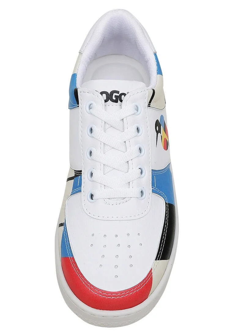 Femme Cuir Vegan Blanc Baskets - Bauhaus Birdie Motif