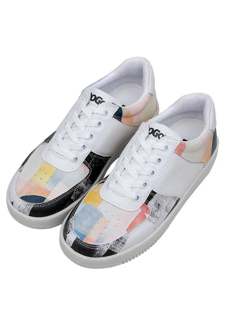 Femme Cuir Vegan Blanc Baskets - Geometric Shapes Motif