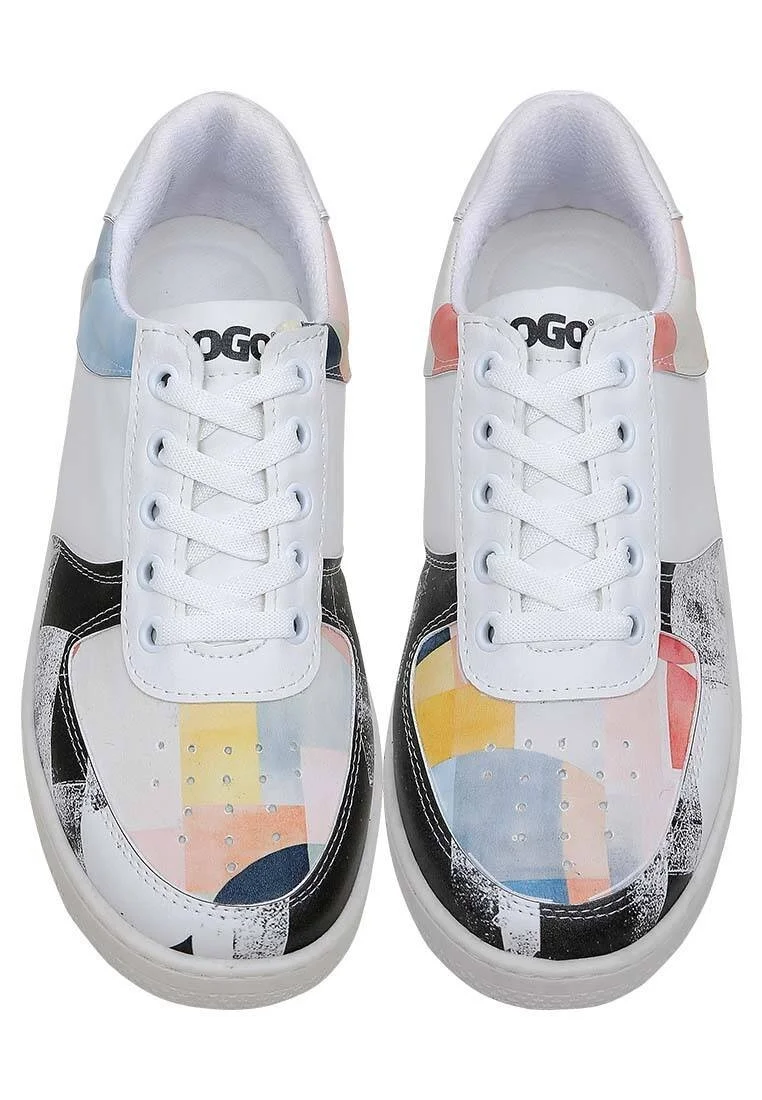 Femme Cuir Vegan Blanc Baskets - Geometric Shapes Motif