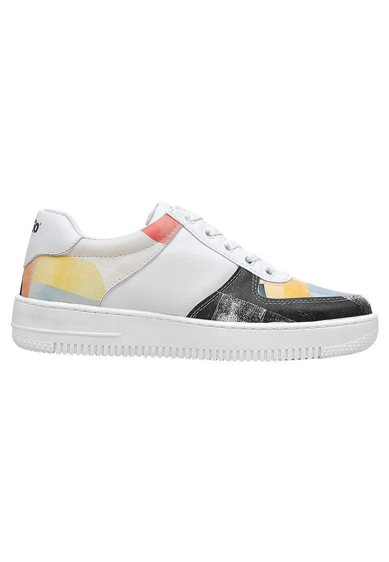 Femme Cuir Vegan Blanc Baskets - Geometric Shapes Motif