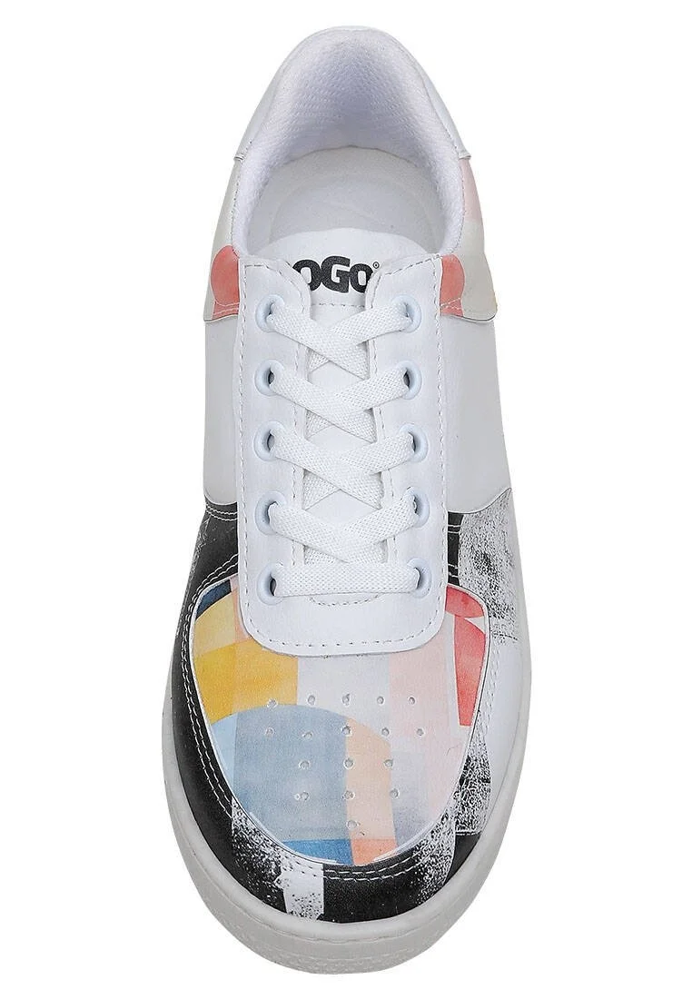 Femme Cuir Vegan Blanc Baskets - Geometric Shapes Motif