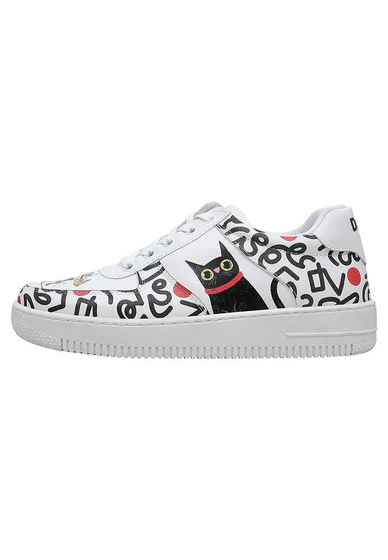 Femme Cuir Vegan Blanc Baskets - Cat and Mouse Motif