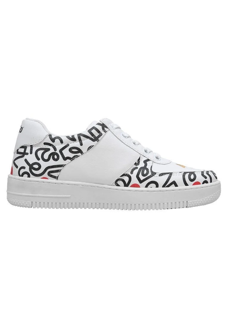 Femme Cuir Vegan Blanc Baskets - Cat and Mouse Motif