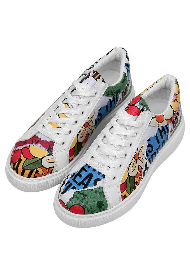 Femme Cuir Vegan Blanc Baskets - Creative Mess Motif