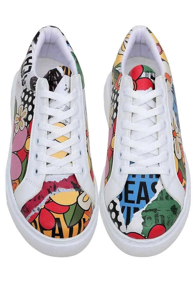 Femme Cuir Vegan Blanc Baskets - Creative Mess Motif