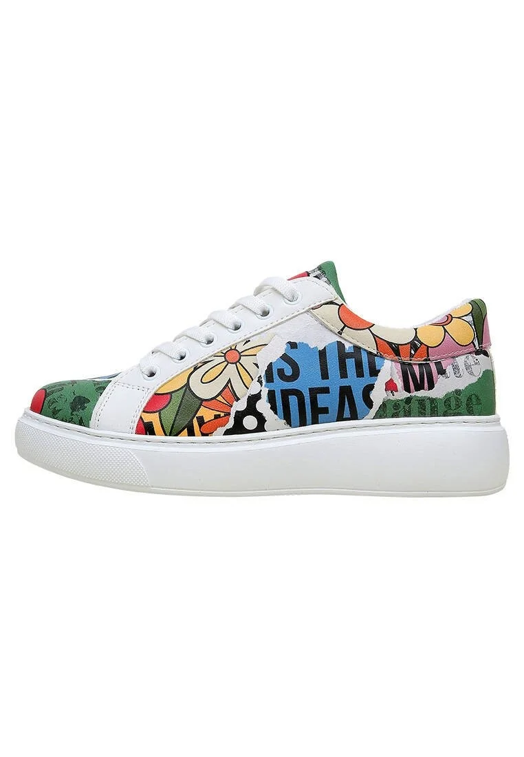 Femme Cuir Vegan Blanc Baskets - Creative Mess Motif