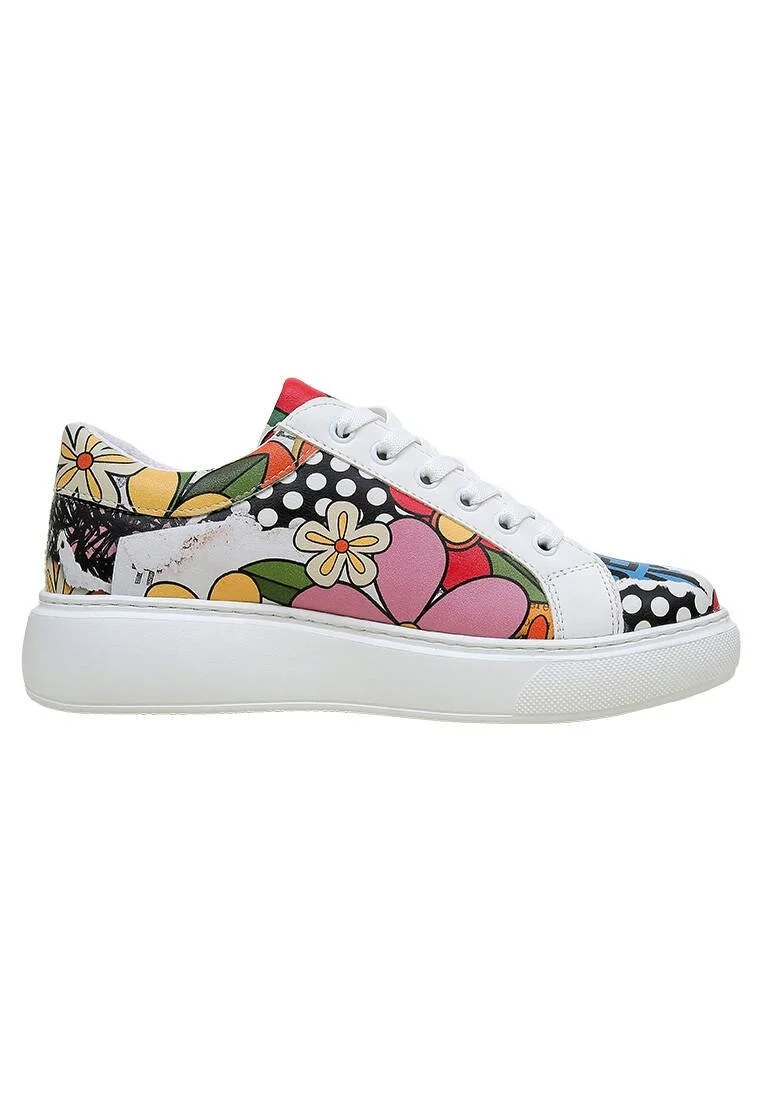 Femme Cuir Vegan Blanc Baskets - Creative Mess Motif