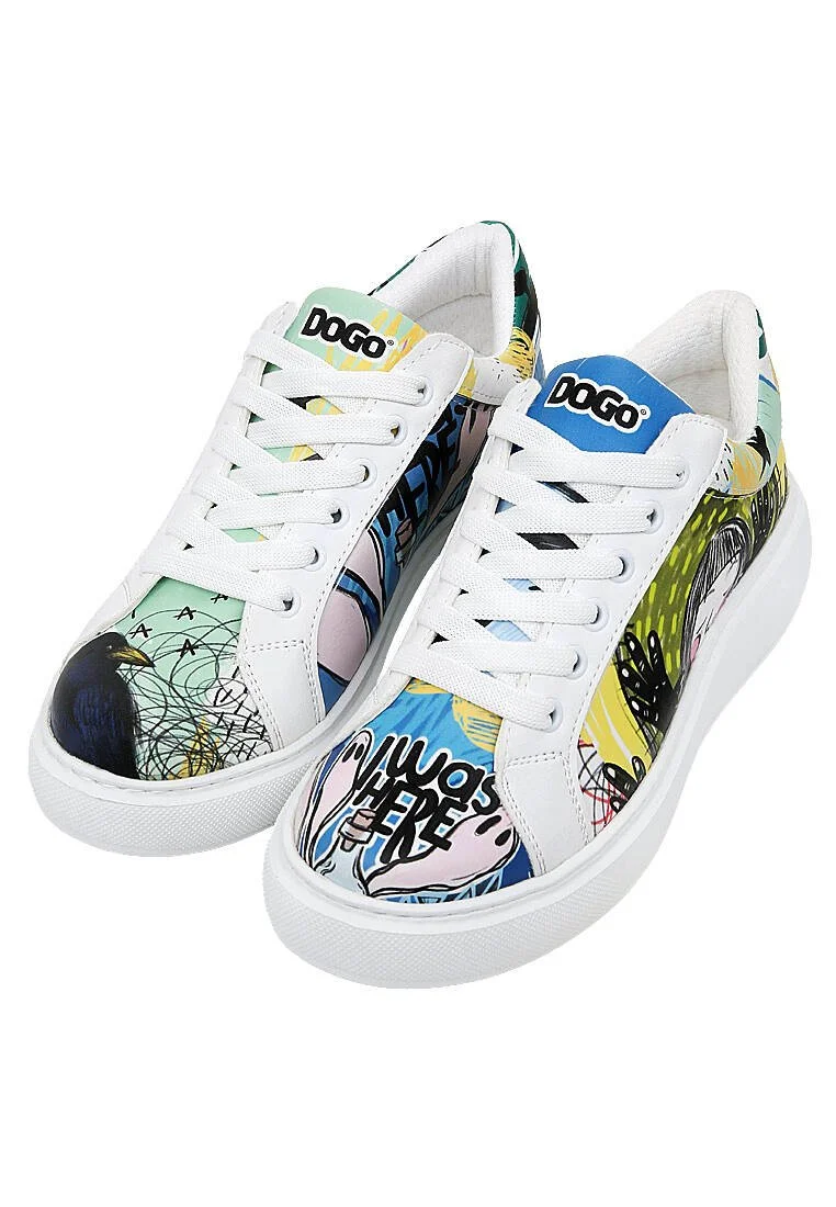 Femme Cuir Vegan Blanc Baskets - I was here Motif Femme Cuir Vegan Blanc Baskets - I was here Motif