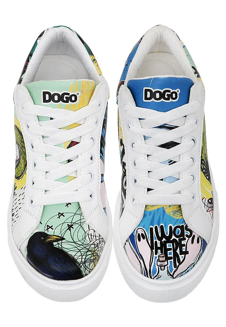 Femme Cuir Vegan Blanc Baskets - I was here Motif Femme Cuir Vegan Blanc Baskets - I was here Motif