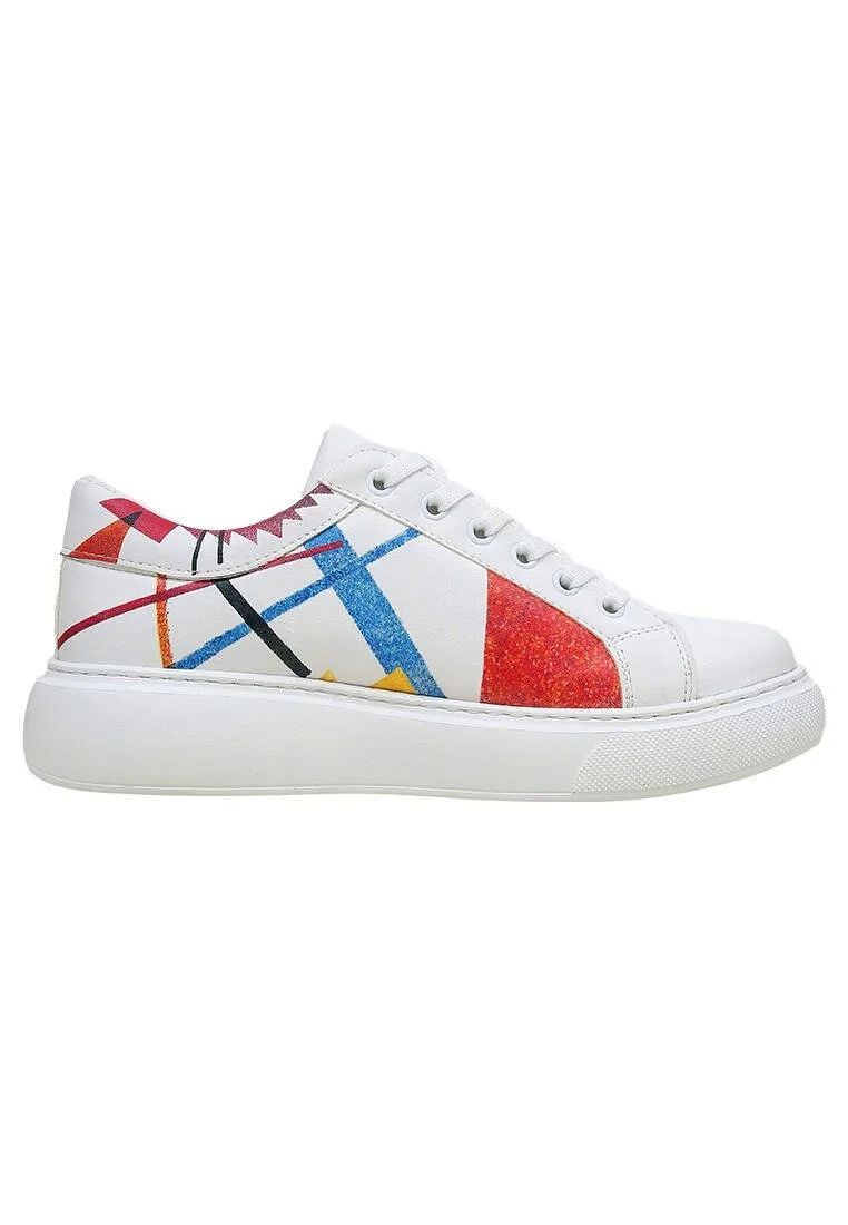 Femme Cuir Vegan Blanc Baskets - Crash of Neuron Motif