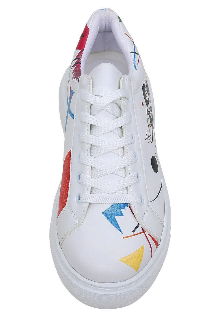 Femme Cuir Vegan Blanc Baskets - Crash of Neuron Motif