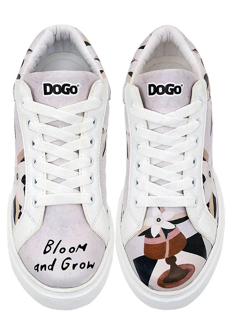 Femme Cuir Vegan Blanc Baskets - Bloom and Grow Motif