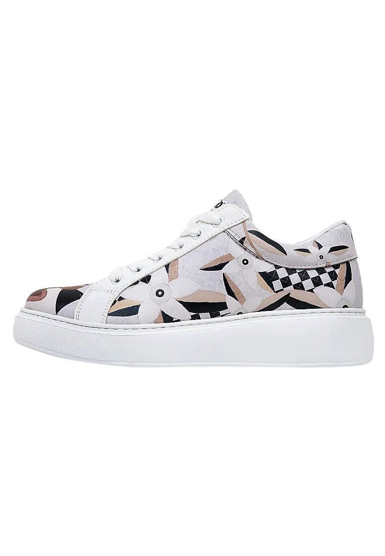 Femme Cuir Vegan Blanc Baskets - Bloom and Grow Motif