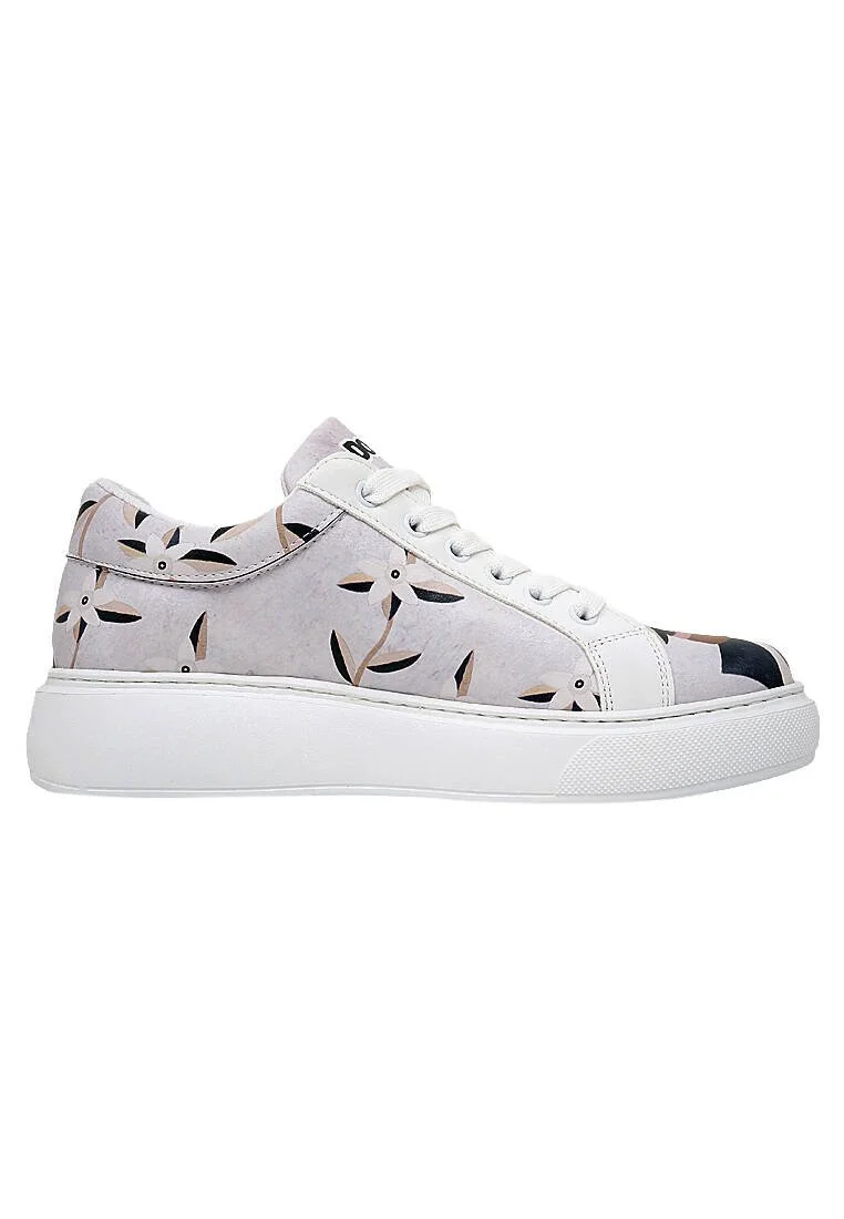 Femme Cuir Vegan Blanc Baskets - Bloom and Grow Motif