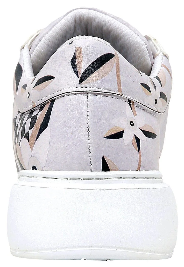 Femme Cuir Vegan Blanc Baskets - Bloom and Grow Motif