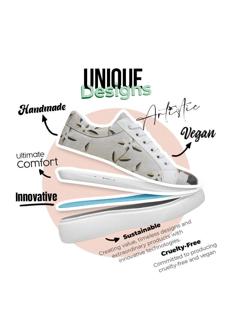 Femme Cuir Vegan Blanc Baskets - Bloom and Grow Motif