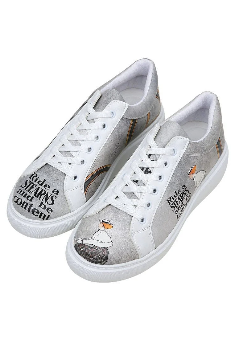 Femme Cuir Vegan Blanc Baskets - Rider Woman Motif