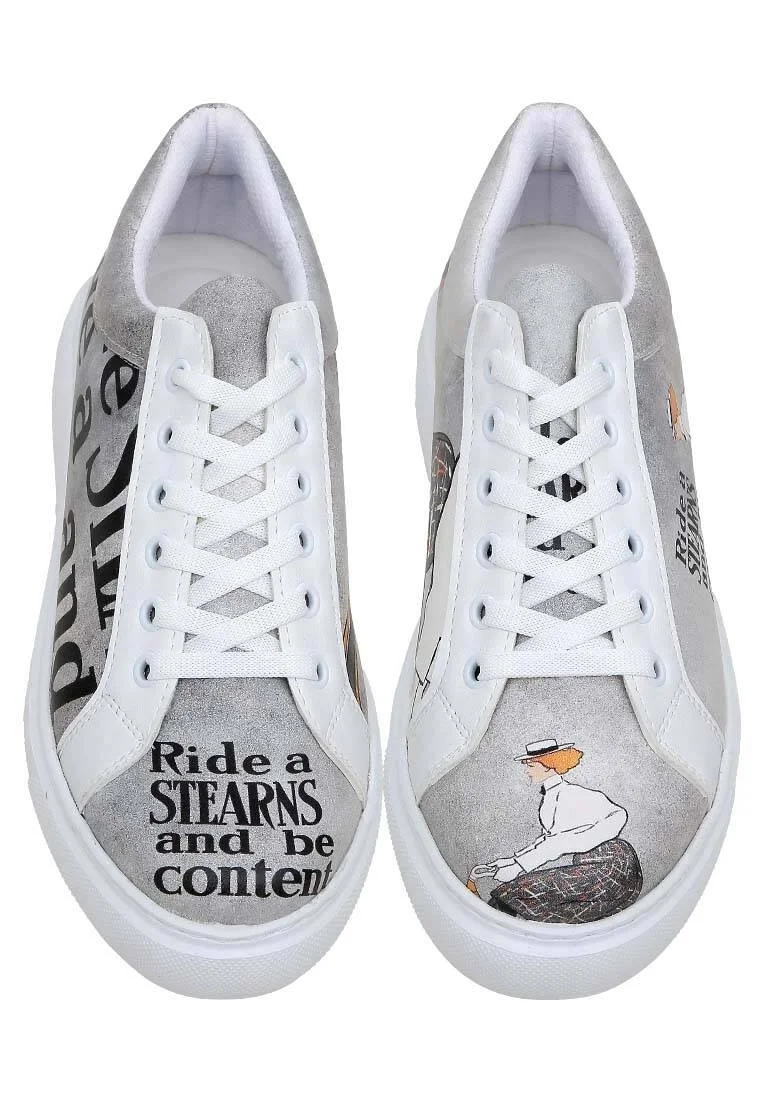 Femme Cuir Vegan Blanc Baskets - Rider Woman Motif