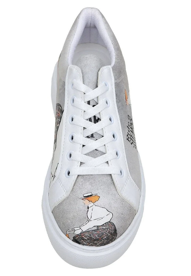 Femme Cuir Vegan Blanc Baskets - Rider Woman Motif