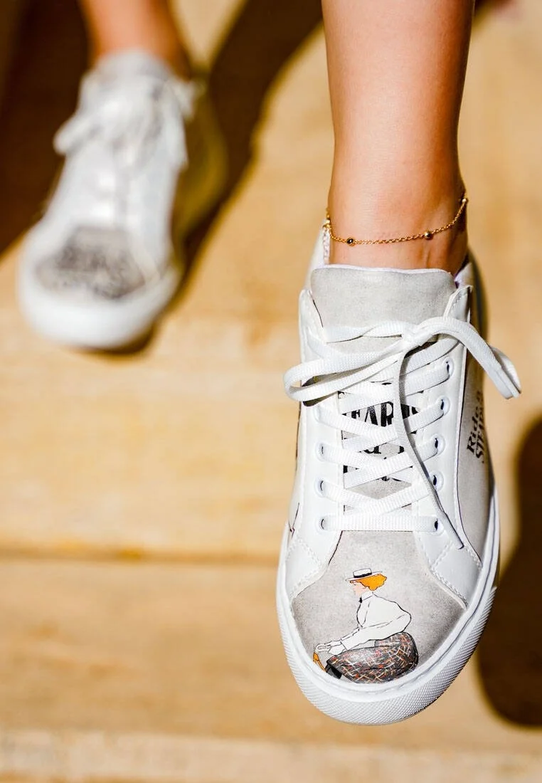 Femme Cuir Vegan Blanc Baskets - Rider Woman Motif