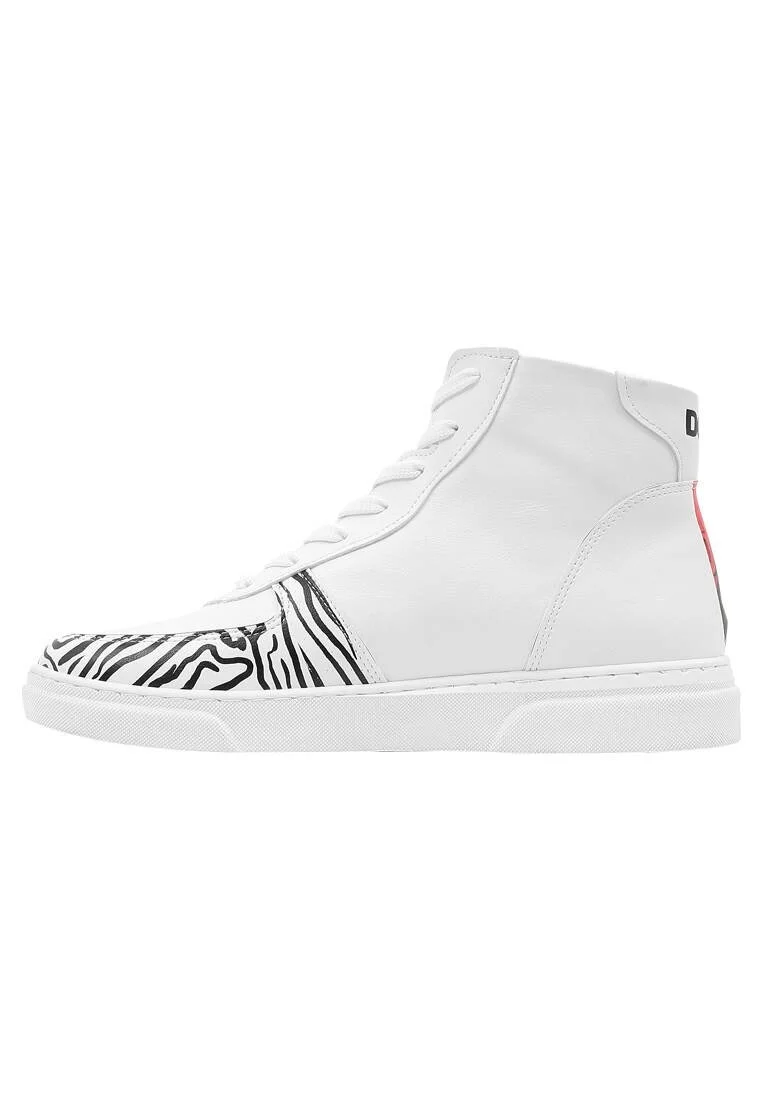 Femme Cuir Vegan Blanc Baskets Hautes - Edvard Munch The Scream Muse Motif