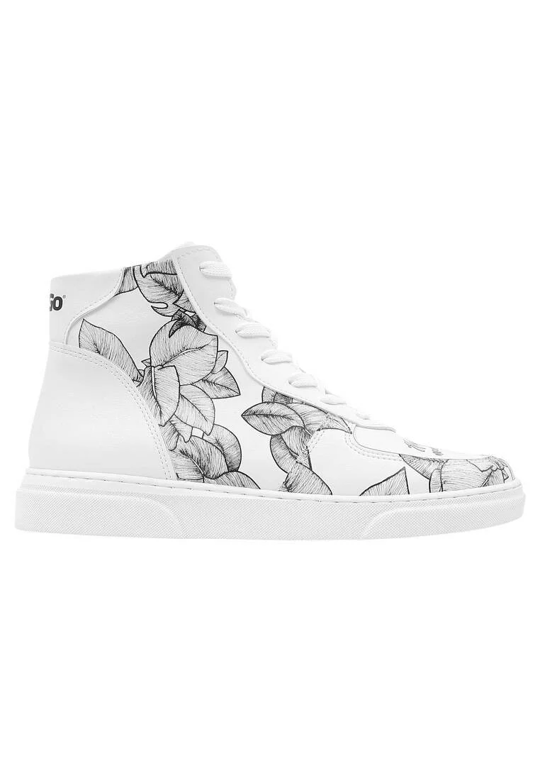 Femme Cuir Vegan Blanc Baskets Hautes - Elephants Never Forget Motif