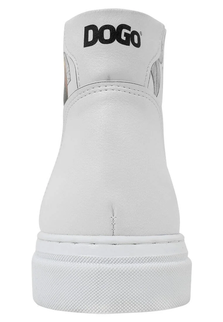 Femme Cuir Vegan Blanc Baskets Hautes - Elephants Never Forget Motif