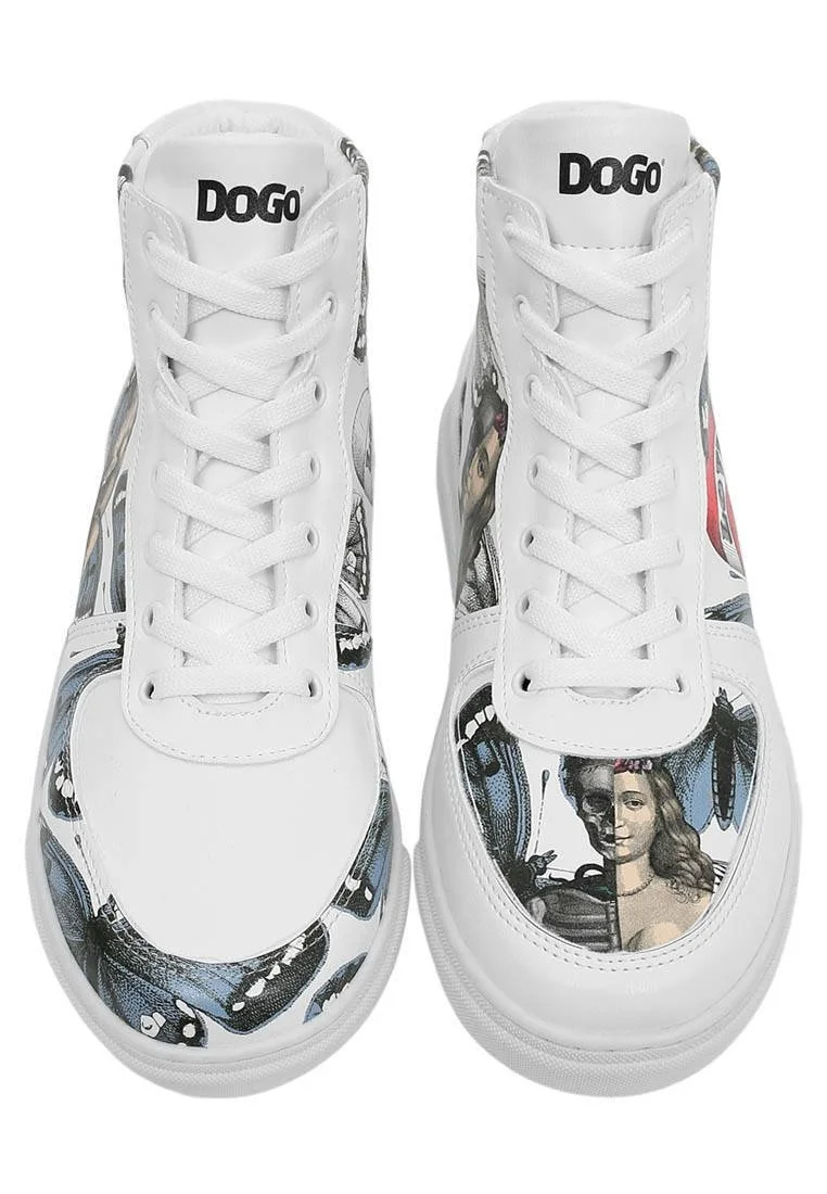 Femme Cuir Vegan Blanc Baskets Hautes - Love Me Motif