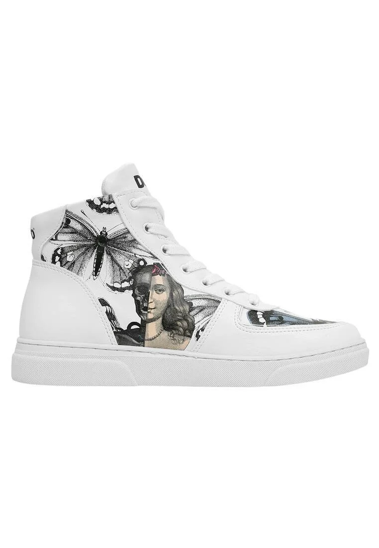 Femme Cuir Vegan Blanc Baskets Hautes - Love Me Motif