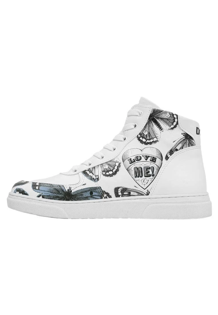 Femme Cuir Vegan Blanc Baskets Hautes - Love Me Motif