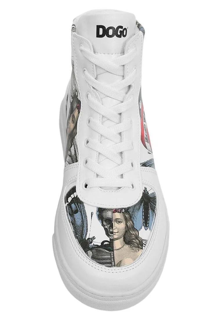 Femme Cuir Vegan Blanc Baskets Hautes - Love Me Motif