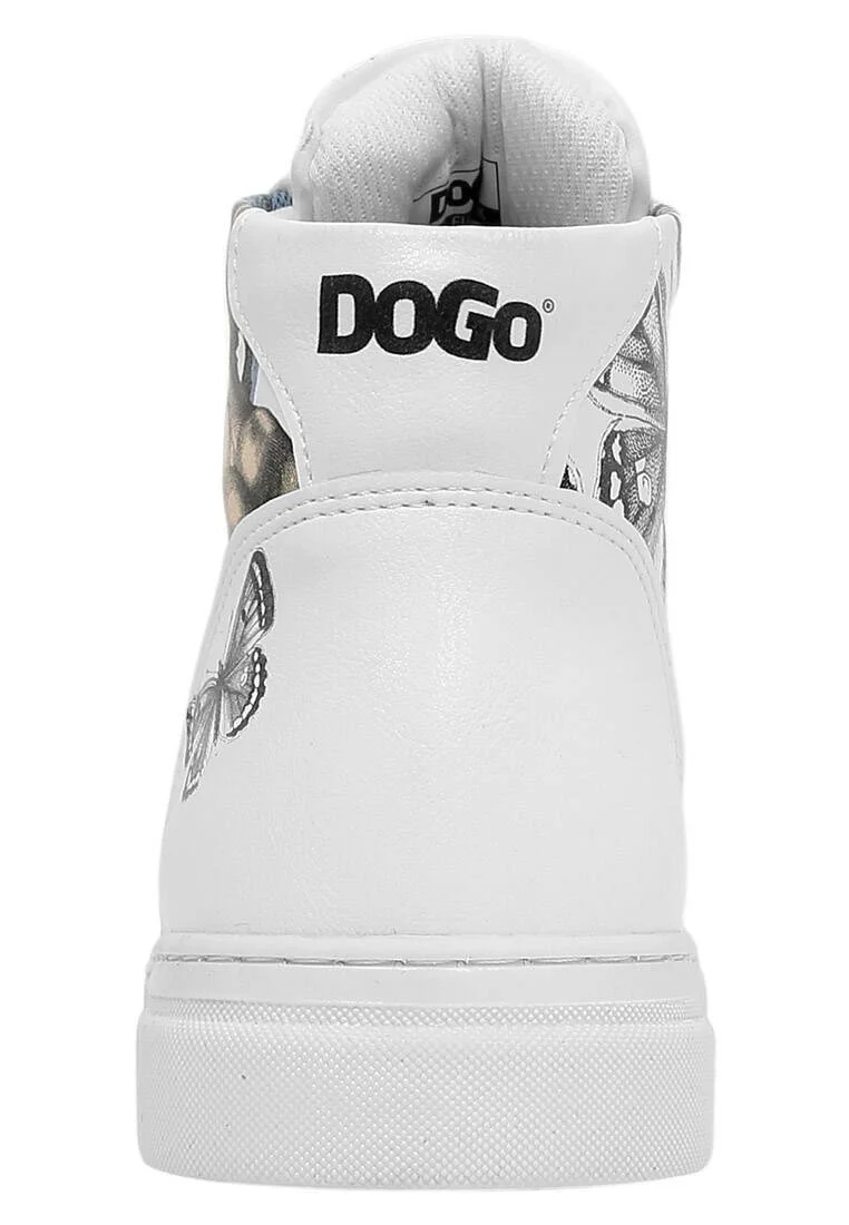 Femme Cuir Vegan Blanc Baskets Hautes - Love Me Motif